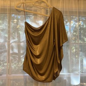 Womens EXPRESS M One Shoulder Nude Shimmer Top